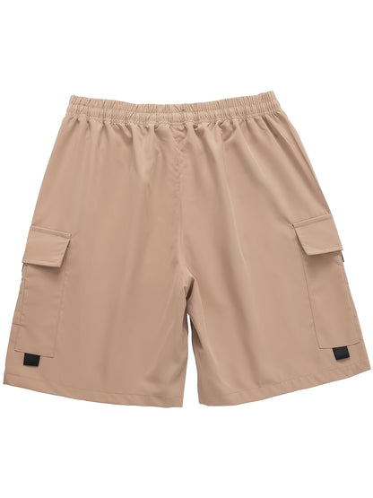 3PcsMen's Gray Cargo Shorts Drawstring Waist Loose Fit Multi-Pocket Lightweight Summer Casual Shorts, Men's Streetwear Outdoor Daily Bottoms