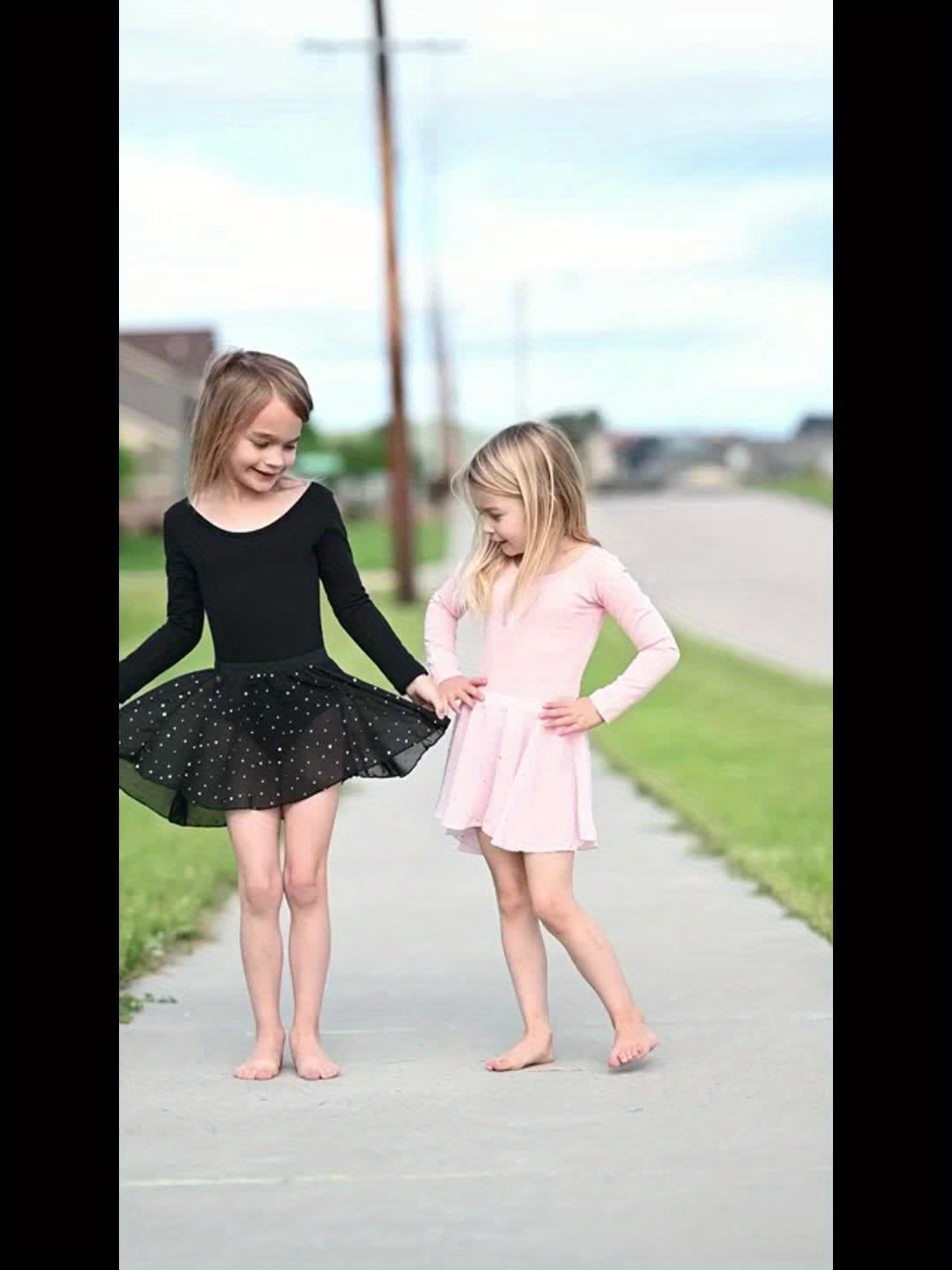 Girls' 2pcs Ballet Leotards Long Sleeve Cross-Back Dance Leotard with Detachable Shiny Skirt, Stretchy Polyester Dance Dress for Parties, Birthdays & Sports Events, Perfect for Outdoor, All Seasons, Gift for Back-to-School Season, Beach Essentials
