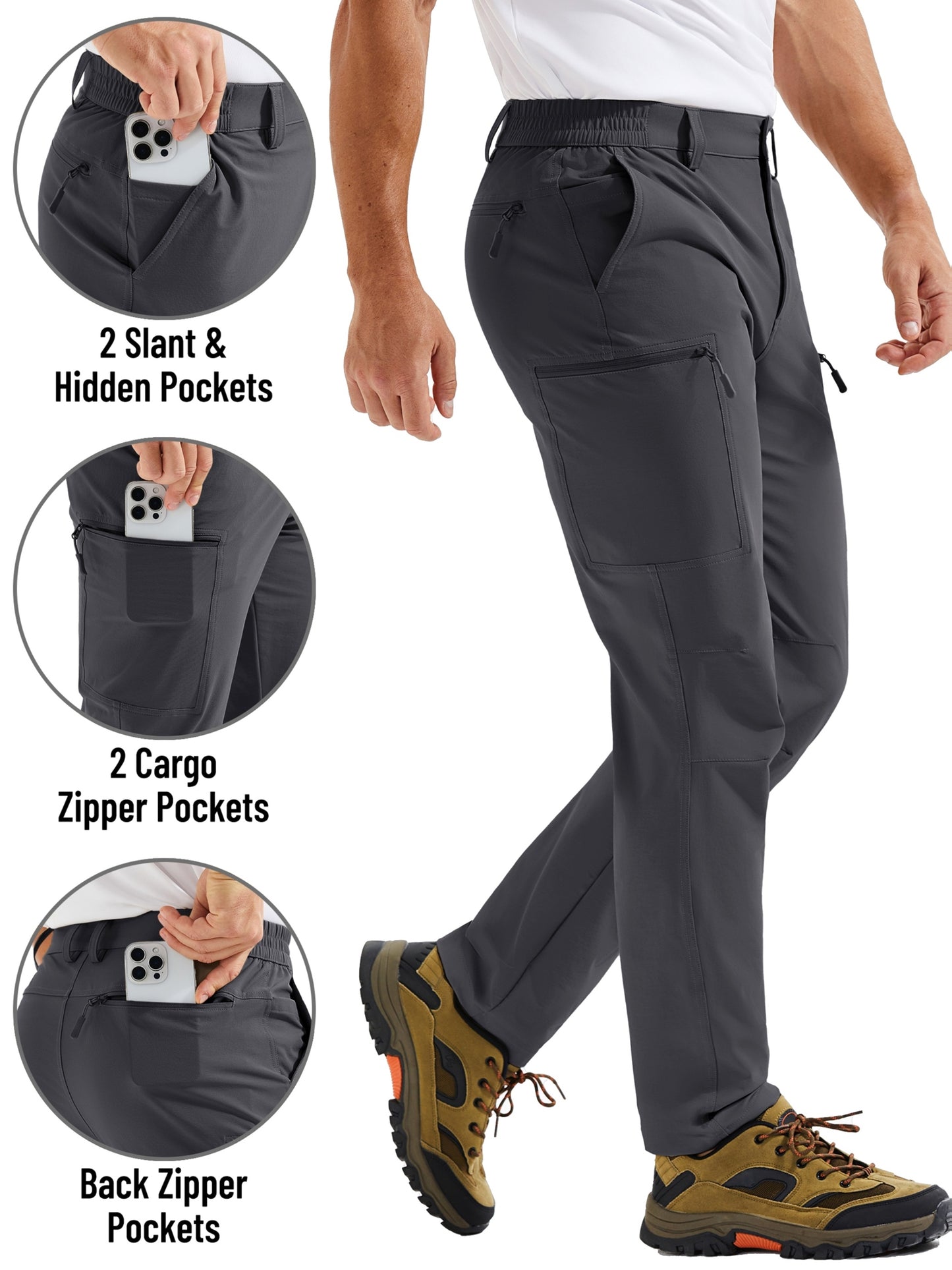 Men'S Cargo Pants Spring Hiking Trousers Quick-Dry Ripstop Stretch Fabric Breathable Moisture-Wicking Lightweight Elastic Waist And 3D-Cut 6 Pockets Outdoor Pants for Fishing Travel Camping, Work in Spring And Summer