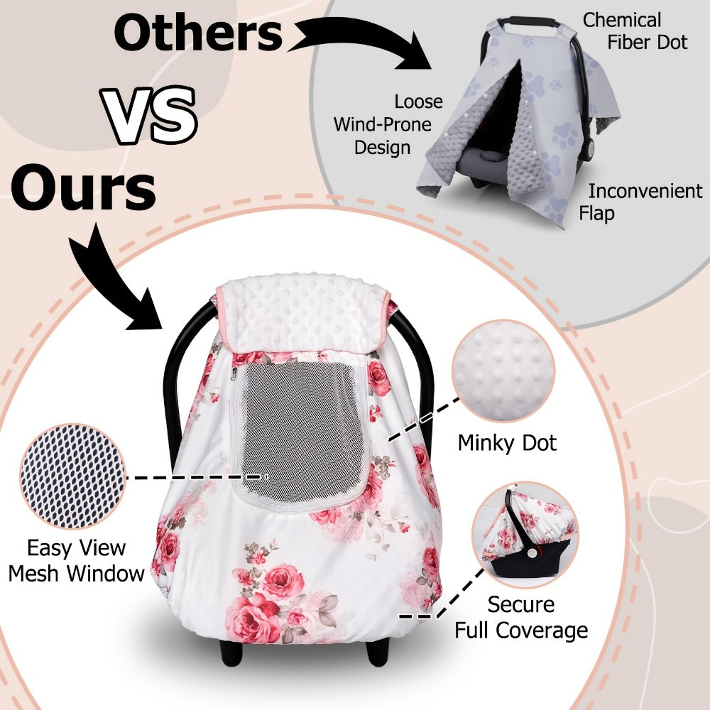 Baby Car Seat Cover - Breathable Soft Minky 3-In-1