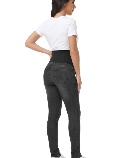 Women's Maternity Jeans Over The Belly Slim Stretchy High Waist Denim Skinny Pants with Pockets