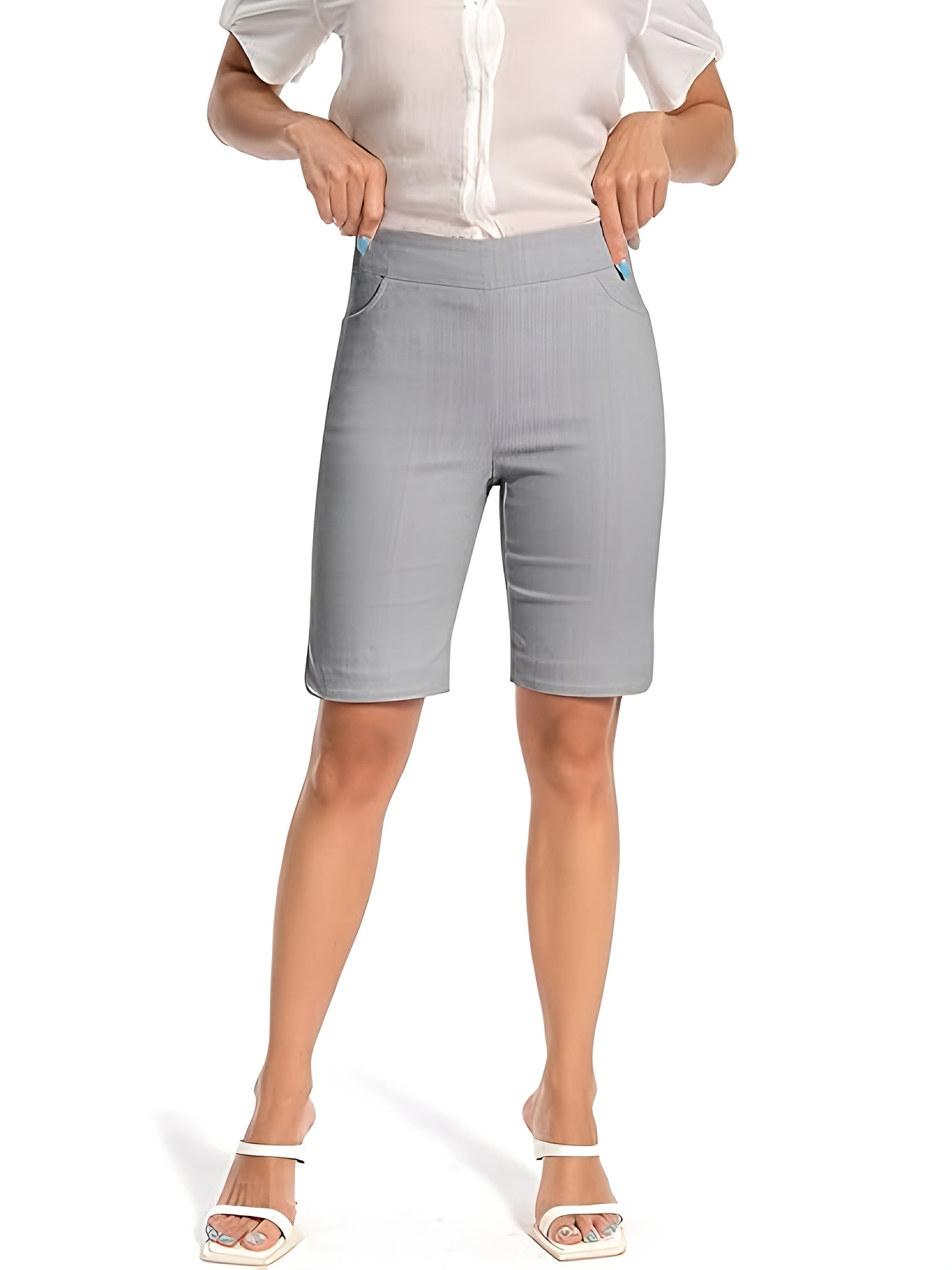 Women'S Tulip Hem Pull on Work Shorts Super Stretchy, Casual Dress Style with Front Pockets