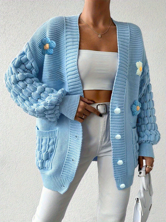 Plus Size, [European Winter Directional Style] Plus-size Women's Clothing, Sweet and Fresh Style, Women's Flowers Decorate Loose Cardigan, Spring, Autumn and Winter Fashion and Versatile Items