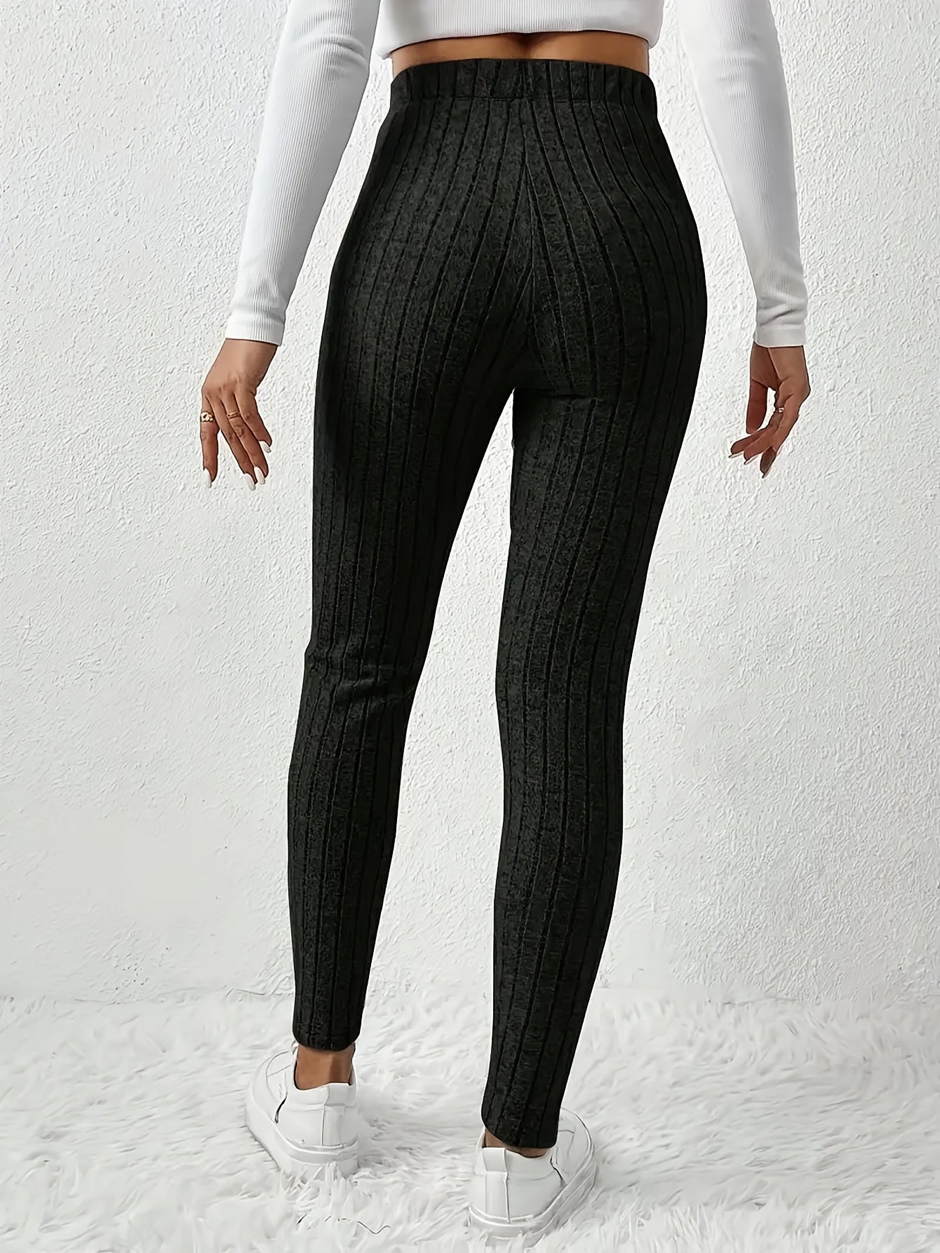 Women'S High - Waist Ribbed Leggings - Stretchy Slim Fit, Drawstring Detail, Casual Solid Color Pants for All Seasons