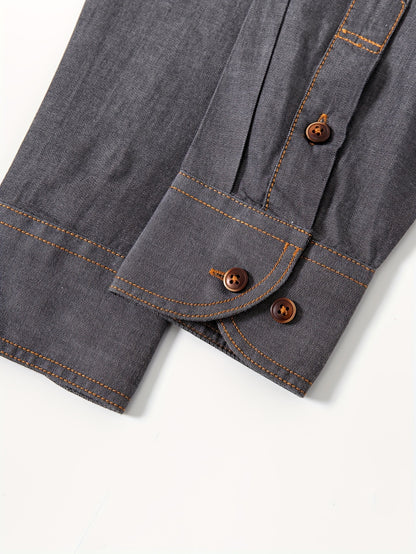 A Stylish Men's Casual Shirt With Long Sleeves And A Jacket, A New Spring And Autumn Men's Top With A Solid Color Pocket Design And A Lapel Collar.