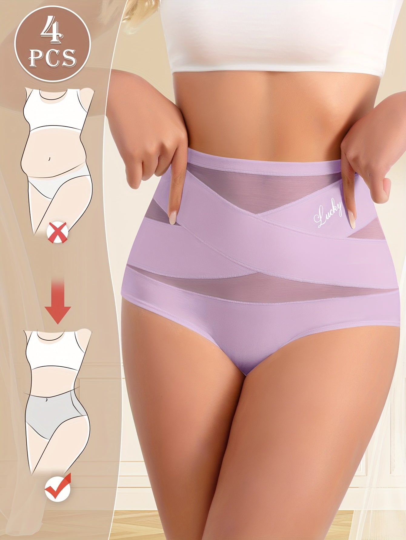 4pcs Women'S High Waist Shapewear Panties - Soft, Stretchy Tummy Control, Hip Lift, Breathable, Adjustable, Comfortable Postpartum Support Underwear