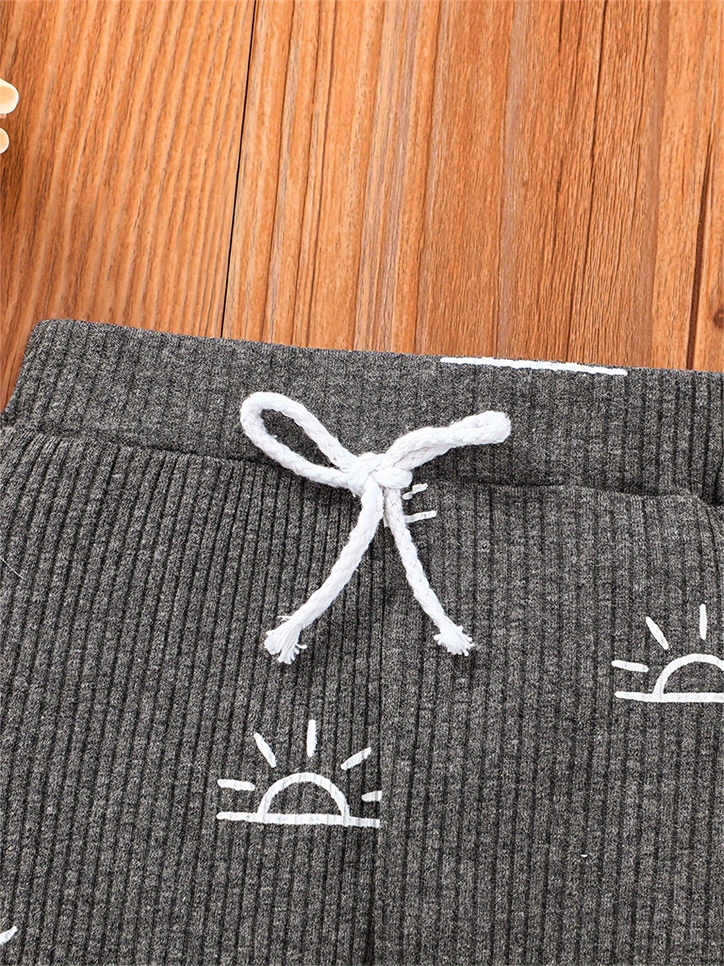 Kukitty Baby Boys Clothes Newborn Ribbed Long Sleeve Romper with Sun Pattern Pants Hat Outfits Set, for Outdoor