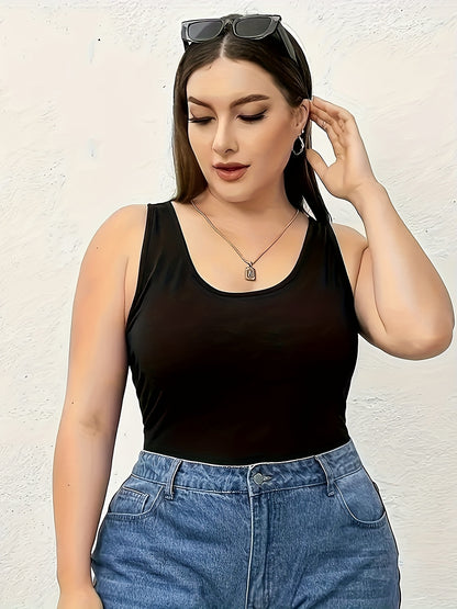 [Plus Size Tank Tops] 3pcs Women's Plus Size Solid Color Tank Tops - Breathable Stretch Fabric Base Layer Shirts, Opaque Non-Sheer Blouses Suitable for Casual, Home Wear & Layering, Year-Round Layering (Hand Washable, No Transparency)