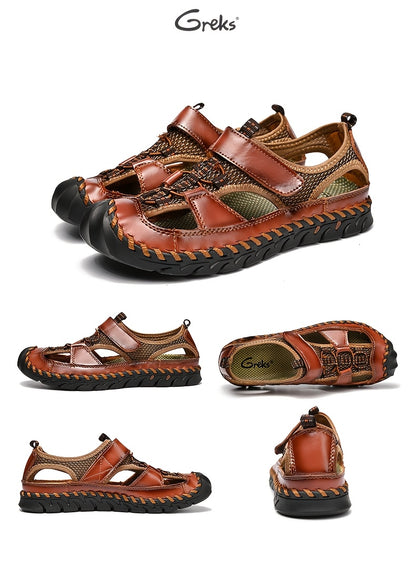 GREKS Men'S Sandals, Summer Fisherman Beach Shoes Closed Toe Sandals for Men Handmade Breathable Water Sandals Outdoor Non Slip Walking Shoes Anti Collision Comfort Hiking Athletic Slides Sandals for Men