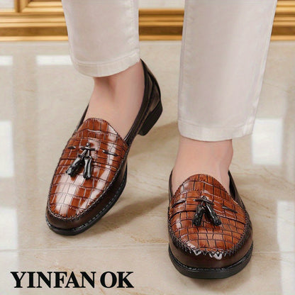 Python-Patterned Faux Leather Shoes, Brown British-Style Fashionable And Trendy Men'S Large-Size Business Formal Brown Casual Faux Leather Shoes, with Four-Season Comfortable And Wear-Resistant Rubber Soles