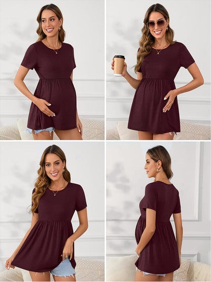 3 Packs Women'S Maternity Tops Short Sleeve Scoop Neck Elastic Band High Waist Shirts Pregnancy Clothes