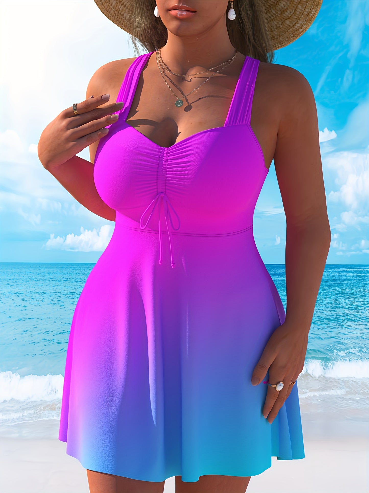 Fashionable Women's Pink Bubble Tankini Swimsuit Set