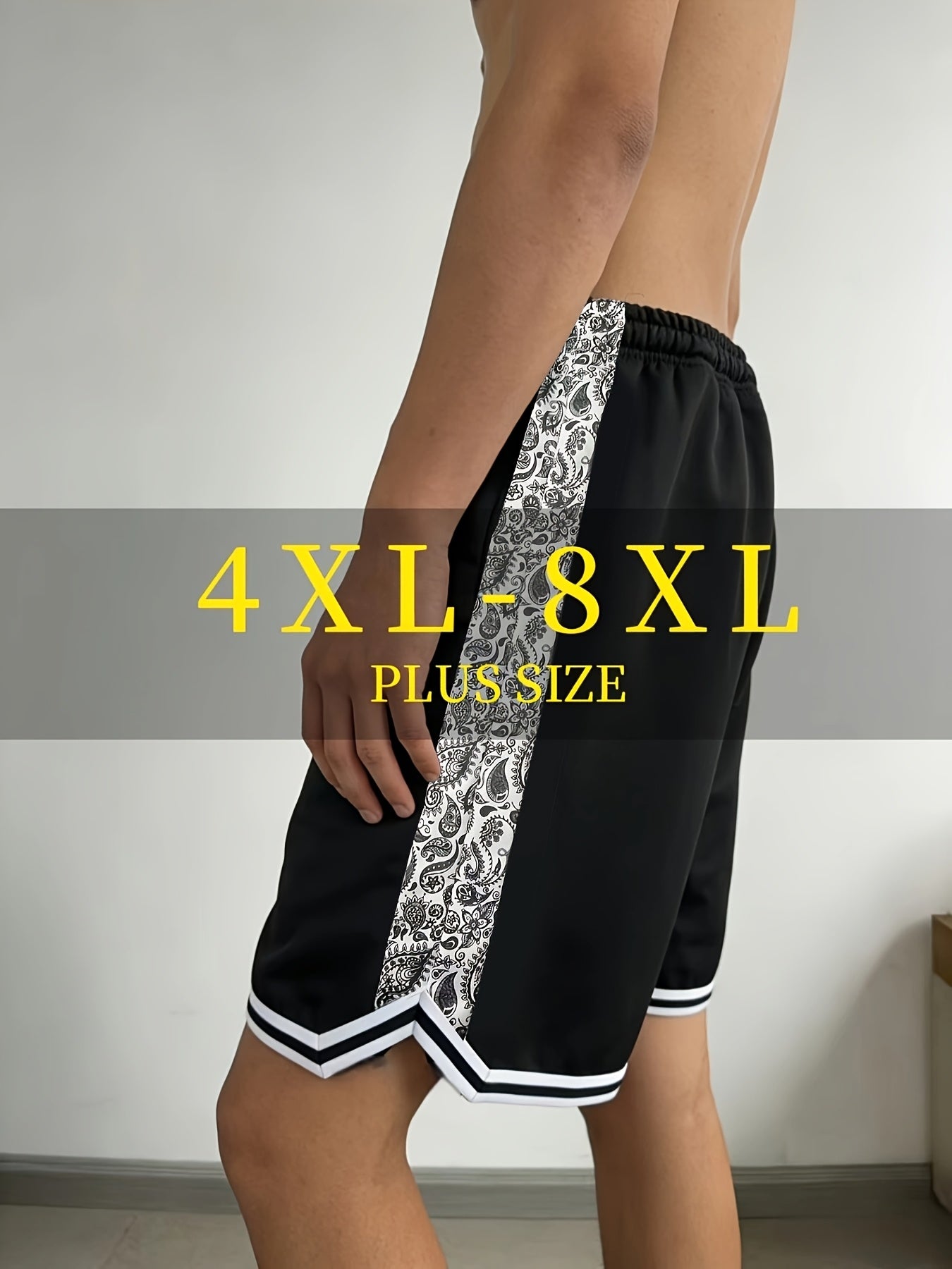 Men's Plus Size Summer Shorts | Striped And Side Coconut Pattern Embroidery, Fashionable And Versatile for Street, Sports, Casual Wear, PLUS SIZE