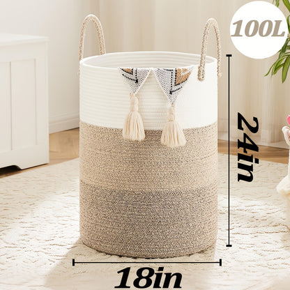 Collapsible Laundry Basket, Woven Rope Laundry Hamper, 12.15gal/15.85gal/ 21.13gal/26.42gal Laundry Bag For Decor Storage Of Dirty Clothes, And Blankets In Bathroom, Room And Living Room