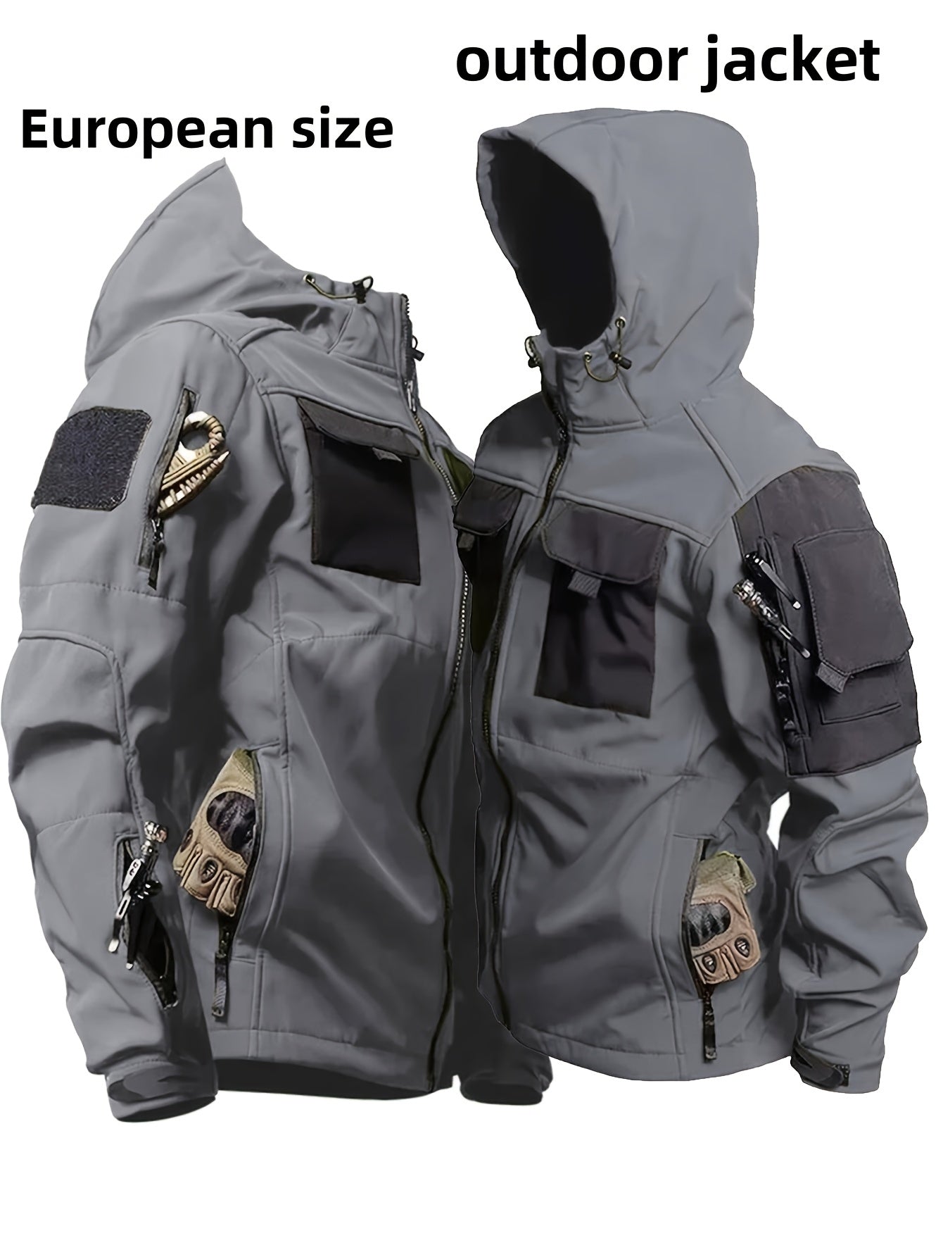 Men's Tactical Jacket Outdoor Zippered Shell Jacket, Windproof, Scratch Resistant, Warm Hooded Jacket, Suitable for Outdoor Activities, Ripstop Technology, Multiple Utility Pockets - Non-Stretch Outdoor Gear for Camping, Survival, Tactical Training.