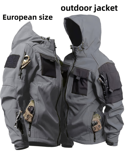 Men's Tactical Jacket Outdoor Zippered Shell Jacket, Windproof, Scratch Resistant, Warm Hooded Jacket, Suitable for Outdoor Activities, Ripstop Technology, Multiple Utility Pockets - Non-Stretch Outdoor Gear for Camping, Survival, Tactical Training.