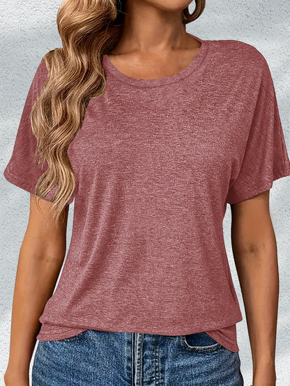 4pcs Women's Casual Rayon Short Sleeve T-Shirts- Pink, Olive Green, Dark Gray, and Brown Solid Color Crew Neck Tops, Machine Washable Four Seasons Comfortable Version, Women's T-Shirts