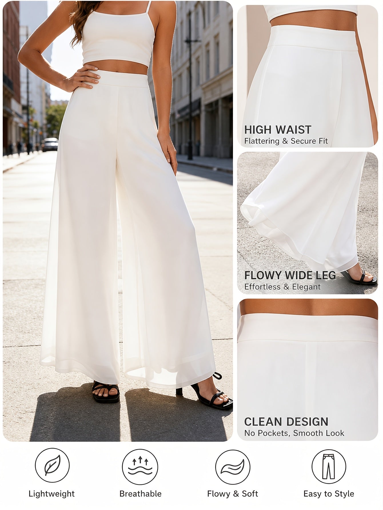 Women'S High Waist Wide Leg Yoga Pants, Flowy Elastic Waist Palazzo Pants, Breathable Lightweight Straight Leg Pants, Summer Cool Draping Floor-Length Pants, Comfortable Loose Pants for Work Travel And Sports