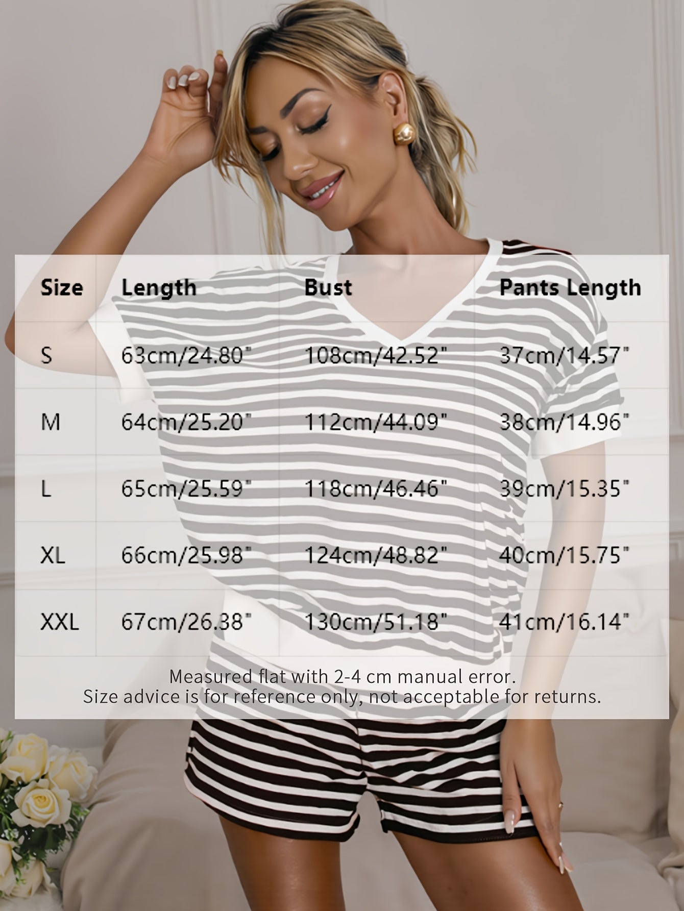 Women'S 2pcs Striped Lounge Set Short Sleeve V-Neck Top And High-Waist Shorts, Casual Athletic Sleepwear Outfit, Summer Sportswear