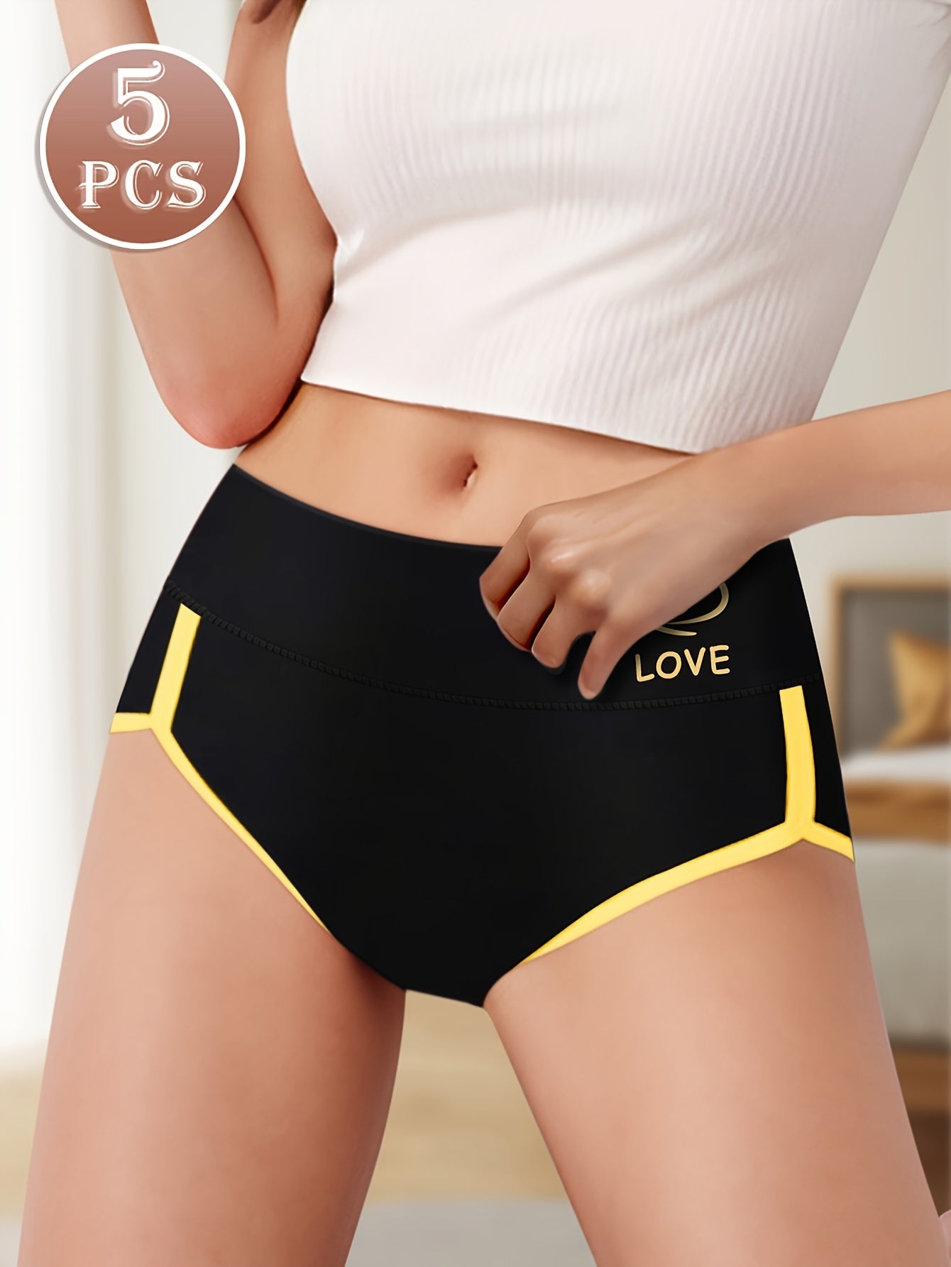 5pcs Women'S Underwear Soft And Breathable Comfortable Contrasting Colors Striped Texture Daily Commuting And Leisure Activities 26Ss