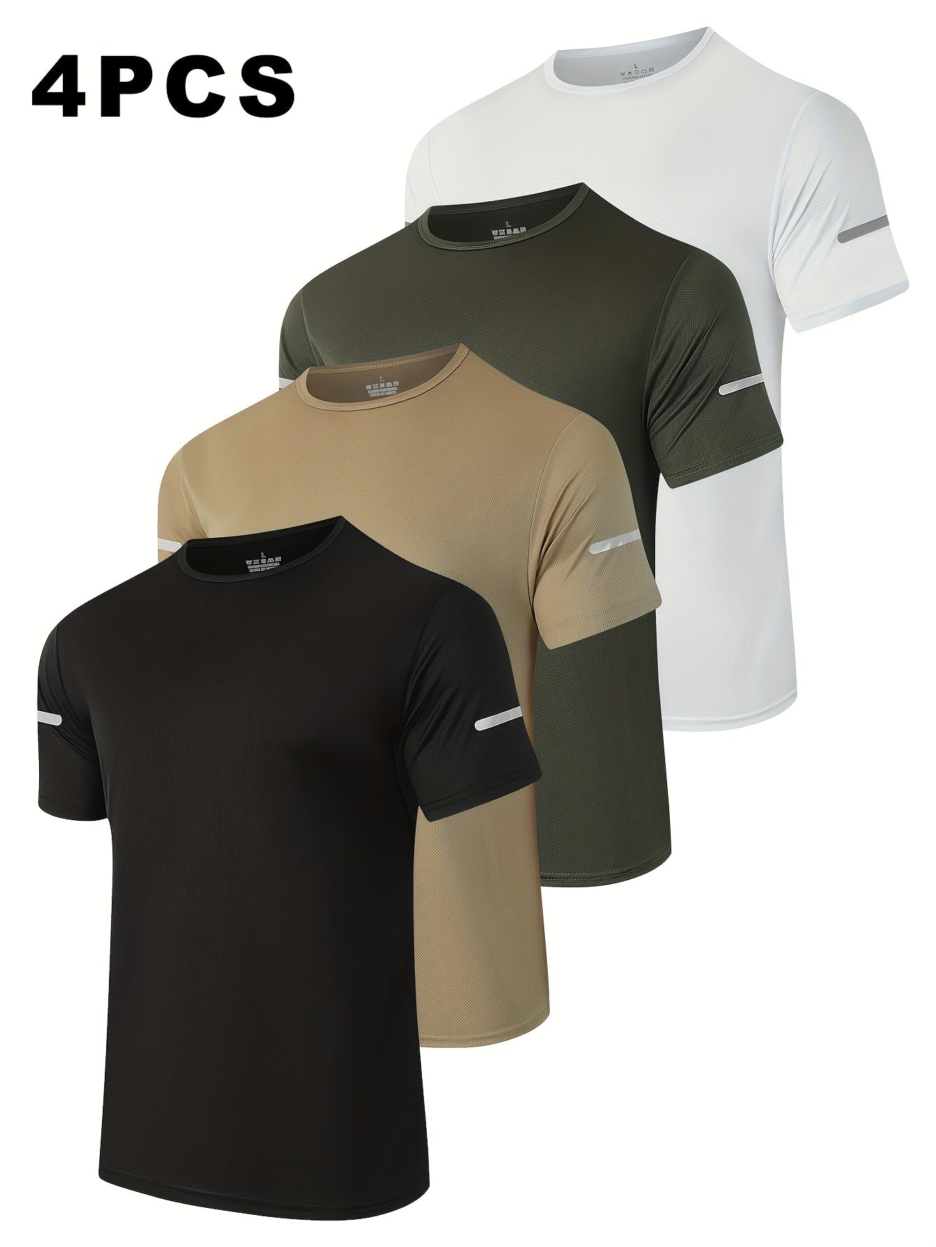 Set of 4 Men'S Summer Stylish Breathable Quick-Dry T-Shirts - Moisture-Wicking Crew Neck Tops with Improved Visibility - Available in Solid Colors, Moisture-Wicking Material, Suitable for Various Occasions Novelty Pajamas Loungewear