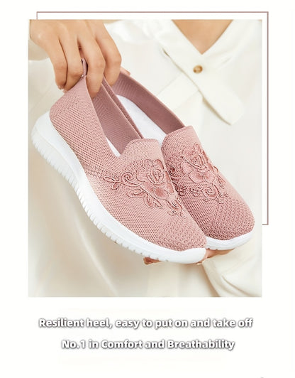 Women'S Breathable Hollow Flat Shoes, Shallow Mouth Flower Solid Color Mesh Shoes, Fashionable Lazy Shoes