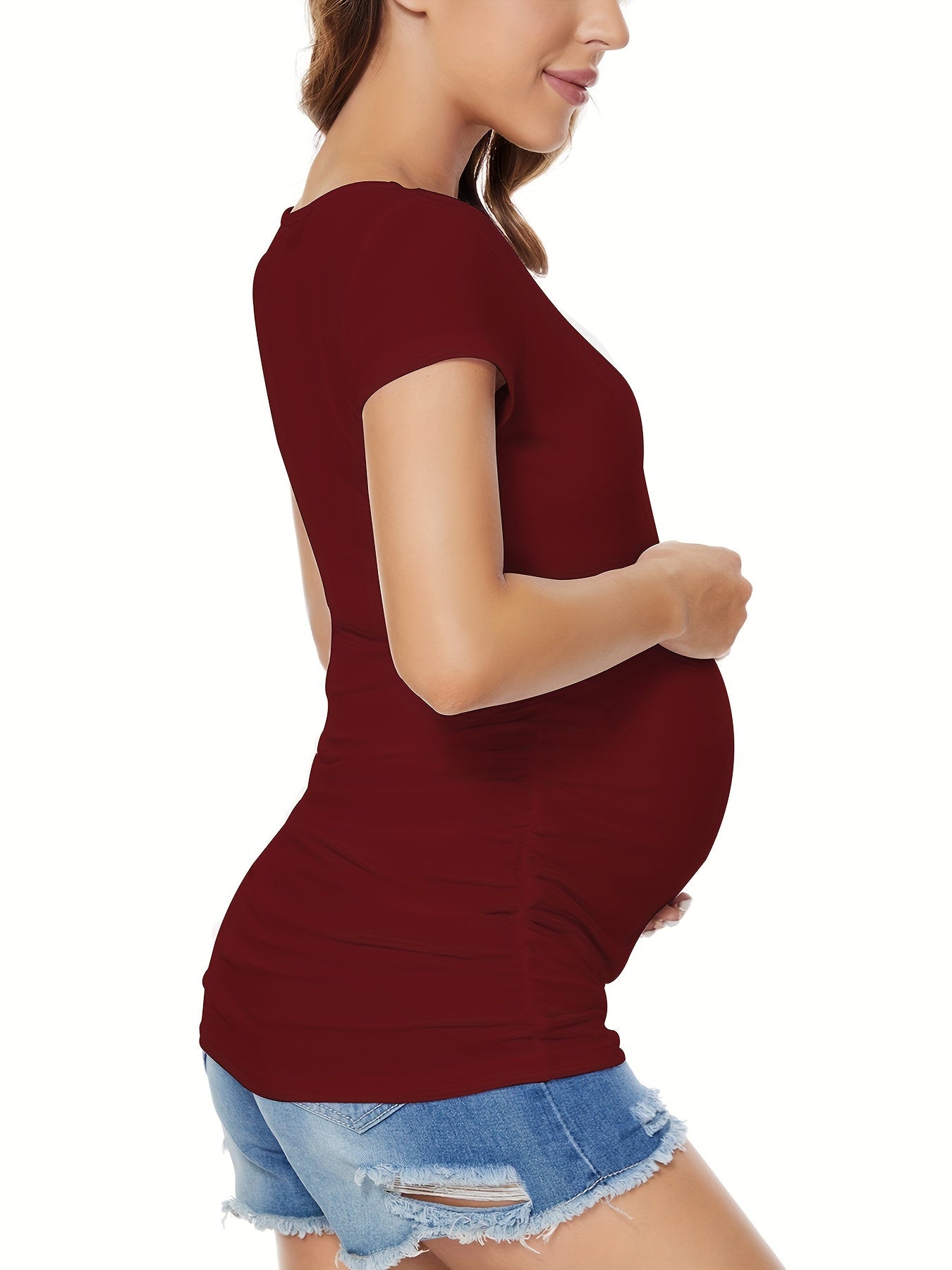 Women's Maternity Classic Side Ruched T-Shirt Tops Mama Pregnancy Clothes