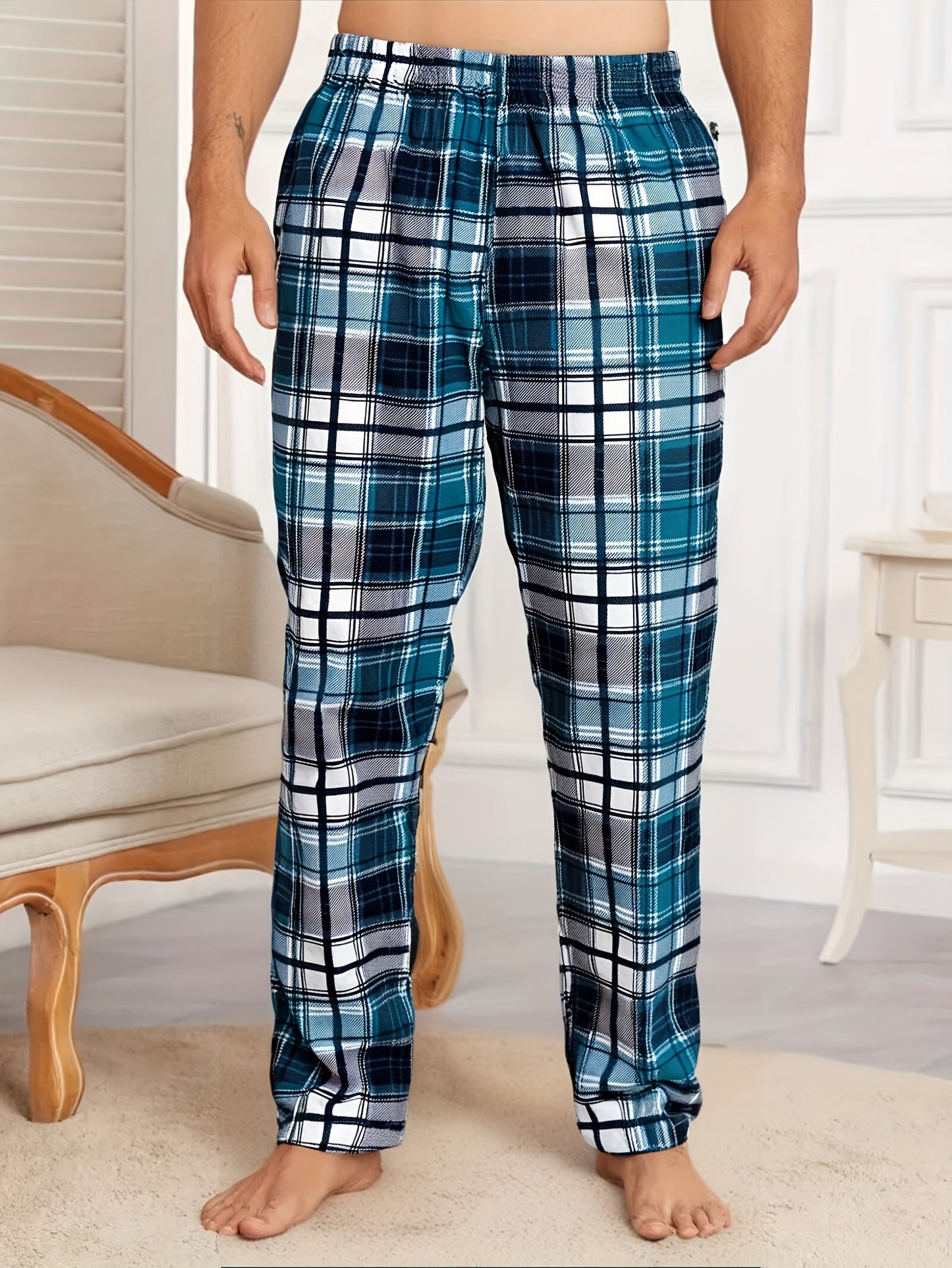 4pcs Set Spring Summer Men's New 4 Pair Plaid Pants Pajama Pants Men's Spring And Autumn Loose Can Be Worn 4pcs Combination Bag Casual Pants Only One Pocket On One Side