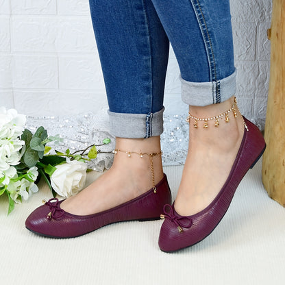 Women's Round Toe Ballet Flats with Bow Detail - Lightweight Breathable Faux Cover, Soft Foldable TPR Sole, Elastic Opening for Easy Slip-On, Casual & Formal Wear (Navy, Burgundy, Black), Ballet Shoes
