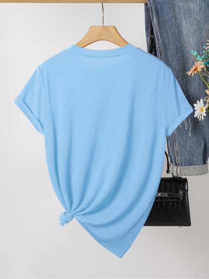 Round Neck Short Sleeve T-Shirt with a Teacher Pattern Print