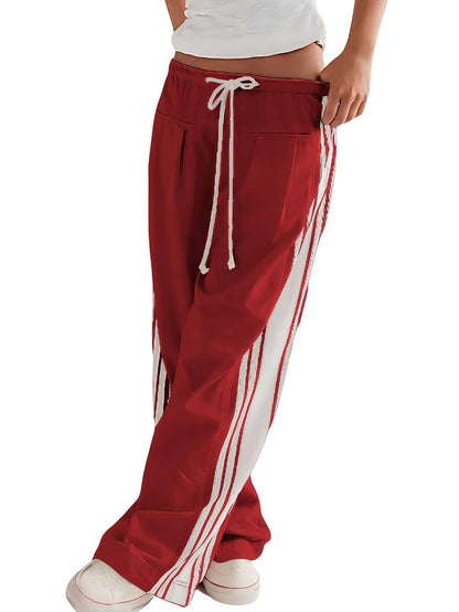 Womens Side Striped Pants Wide Leg Drawstring High Waist Sweatpants Hudson Canyon Stripe Pants with Pockets