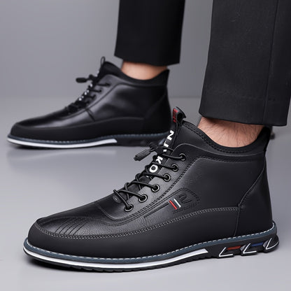 Men'S Faux Mid-Top Casual Sneakers, Adjustable Toggle Lace-Up Color-Block Design Textured End Non-Slip Rubber Sole Lightweight Durable Daily Footwear | Ideal for Daily Wear, Casual Outings & Commute