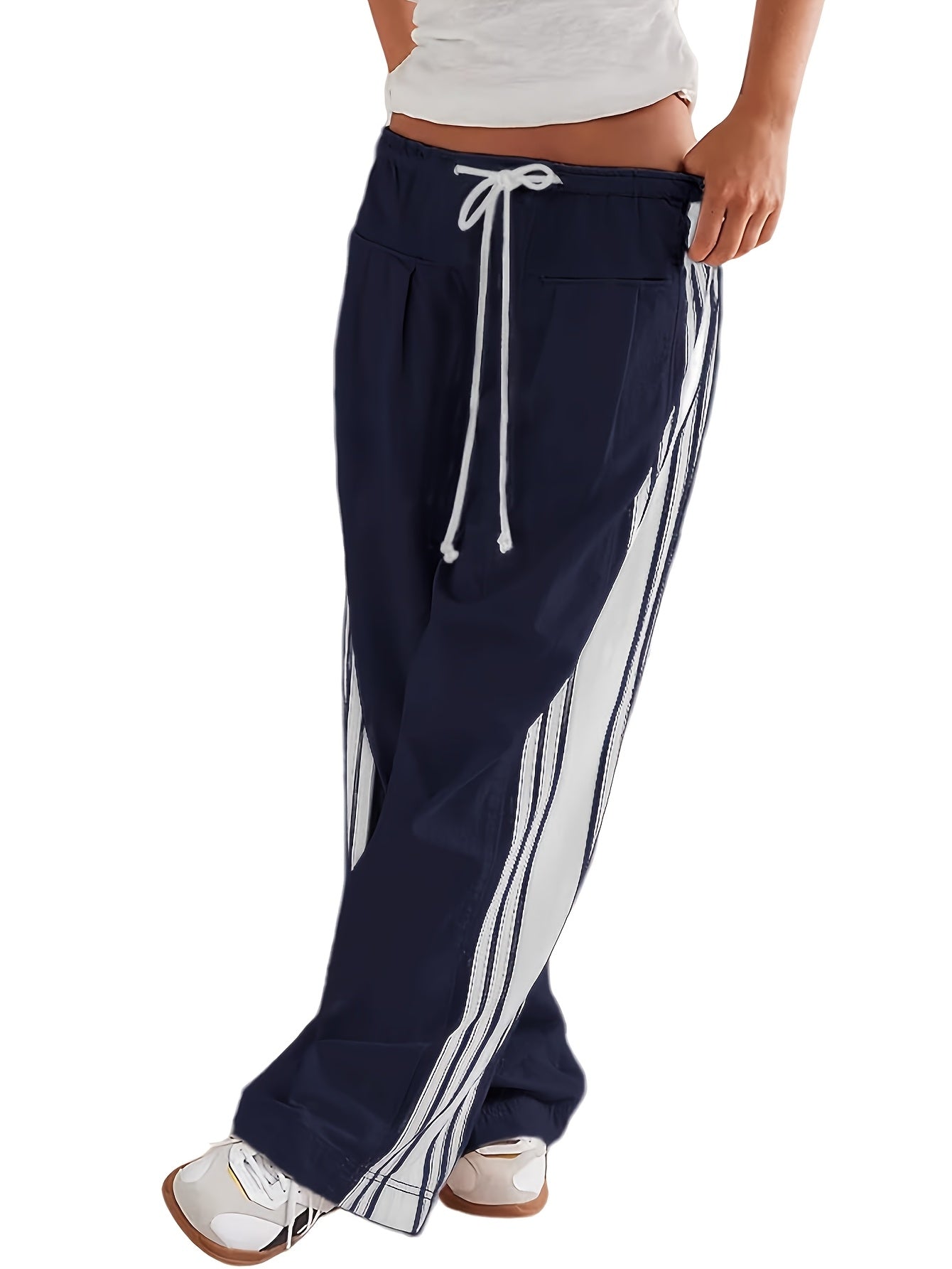 Womens Side Striped Pants Wide Leg Drawstring High Waist Sweatpants Hudson Canyon Stripe Pants with Pockets