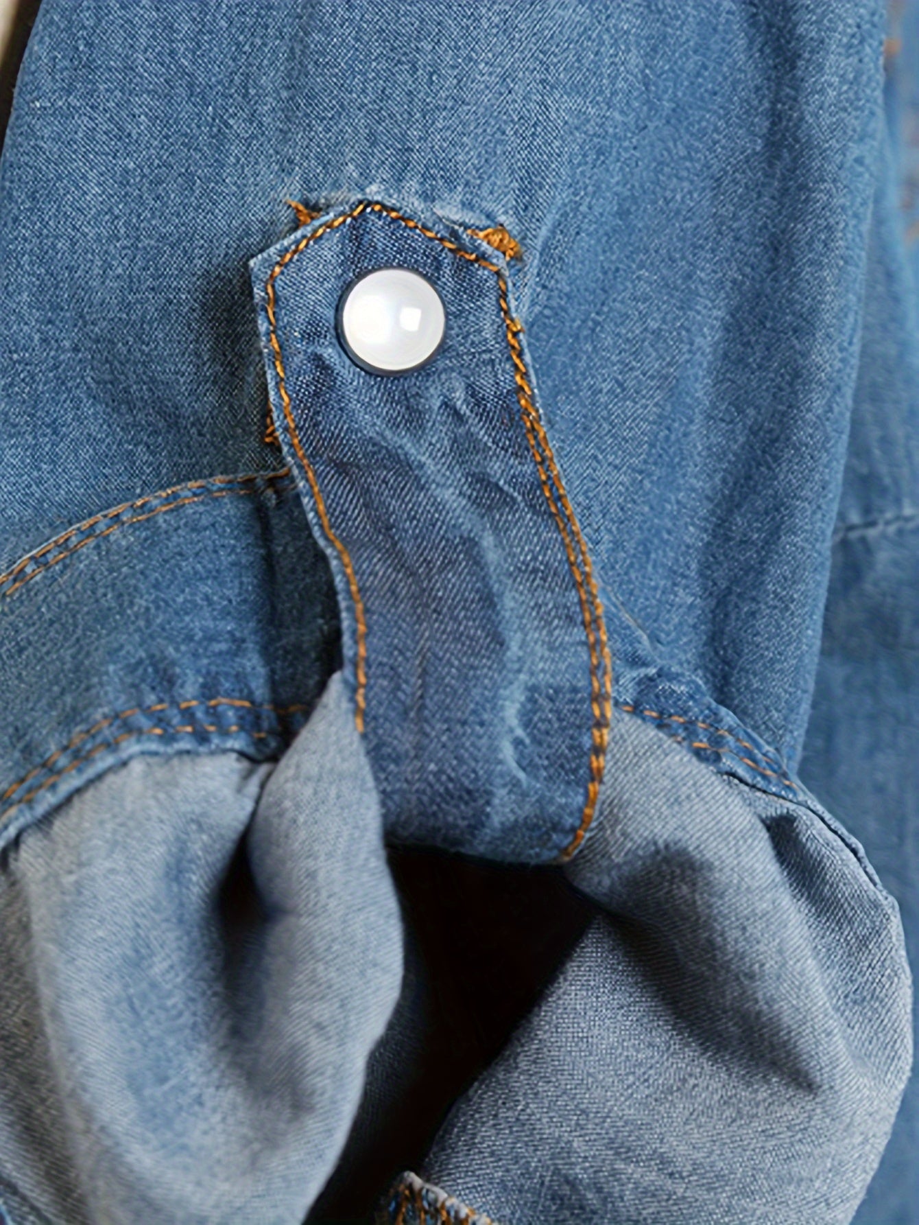 [Denim Crop Top] Chambray Denim Women's Crop Top | Roll Up 3/4 Sleeve Tie Front Knot Shirt