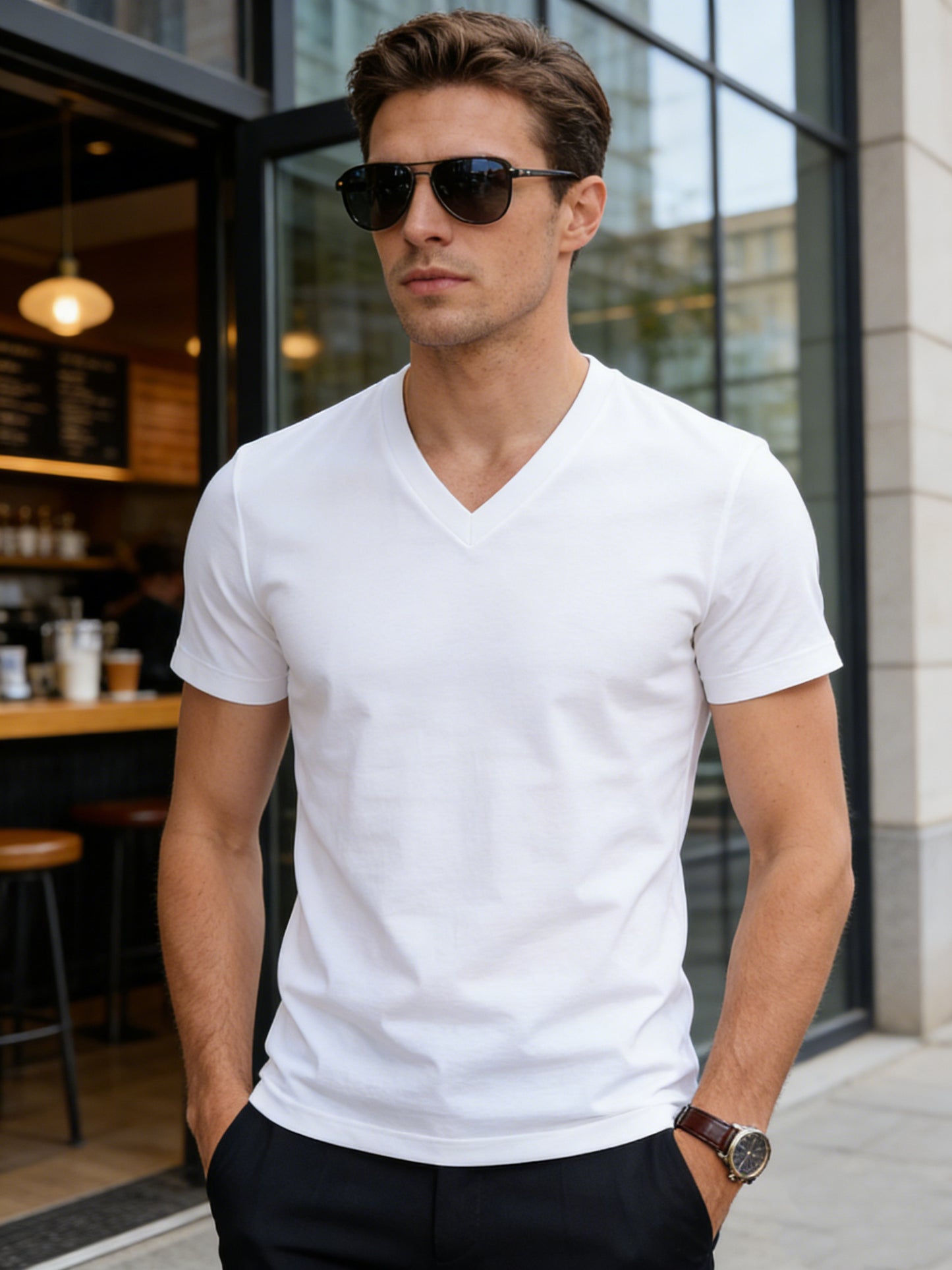 Men's HY01-Black-3pcs V-Neck Slim-Fit T-Shirt - product view 7