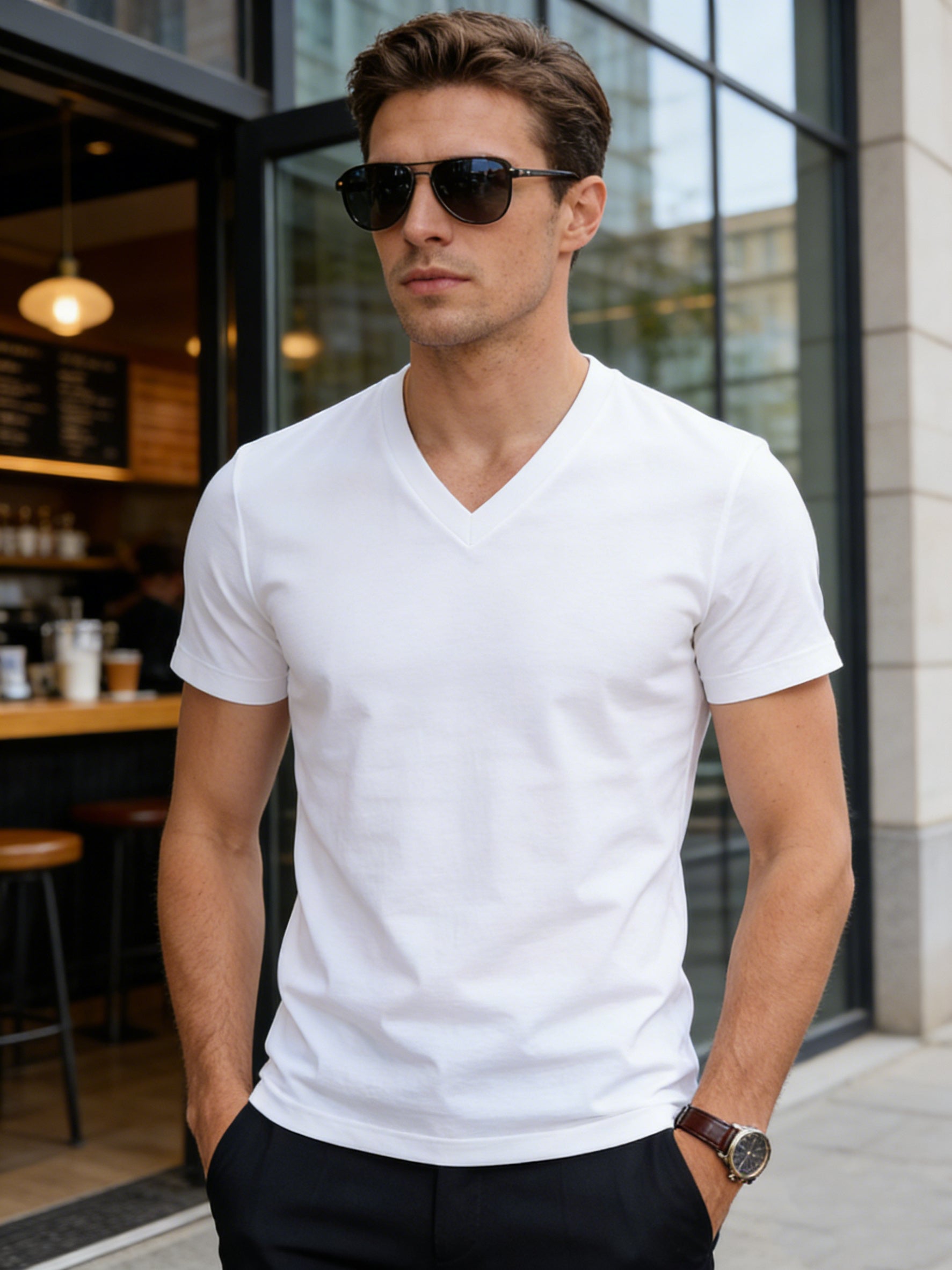 Men's HY01-Black-3pcs V-Neck Slim-Fit T-Shirt - product view 7