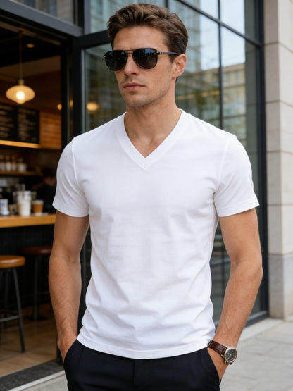 Men's HY01-Black-3pcs V-Neck Slim-Fit T-Shirt - product view 7
