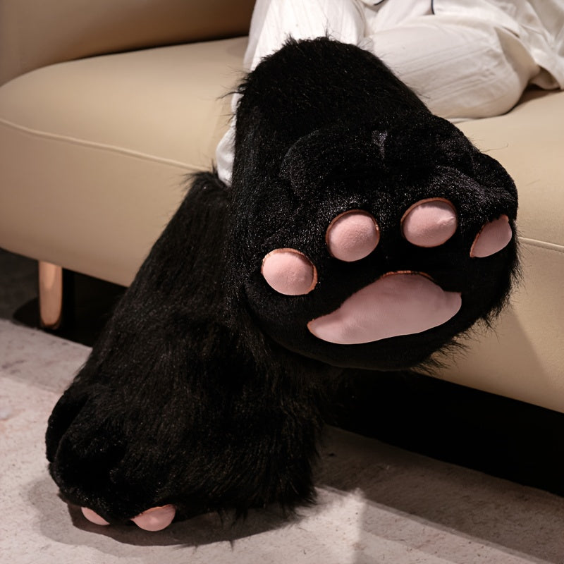 1Pair Super Soft Plush Cat Claw Slippers - Non-Slip Single Leg Shoes, Indoor/Outdoor Use, Cute Kitten Claw & Paw Print Decor, Pink & White Comfortable Boots for Men & Women, All-Season, Perfect Gift for Christmas/Halloween/Birthday - One Pedal
