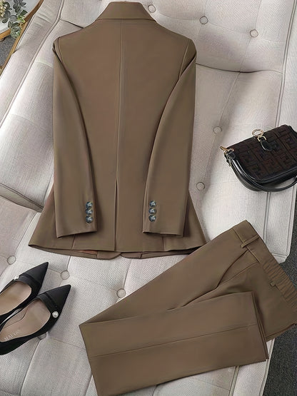 Solid Color Single Button Long Sleeve Single-Breasted Waistcoat Suit Pants 2pcs Set