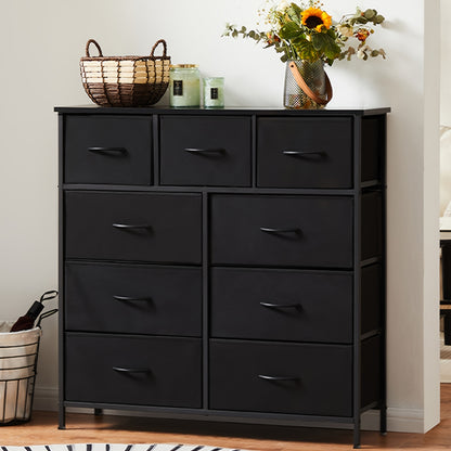 Idle Way Dresser for Bedroom with 9/10 Drawers, Dresser with Metal Frame And Wood Tabletop, Clothes Drawer Fabric Closet Organizer, Chest Storage Tower for Living Room, Entryway