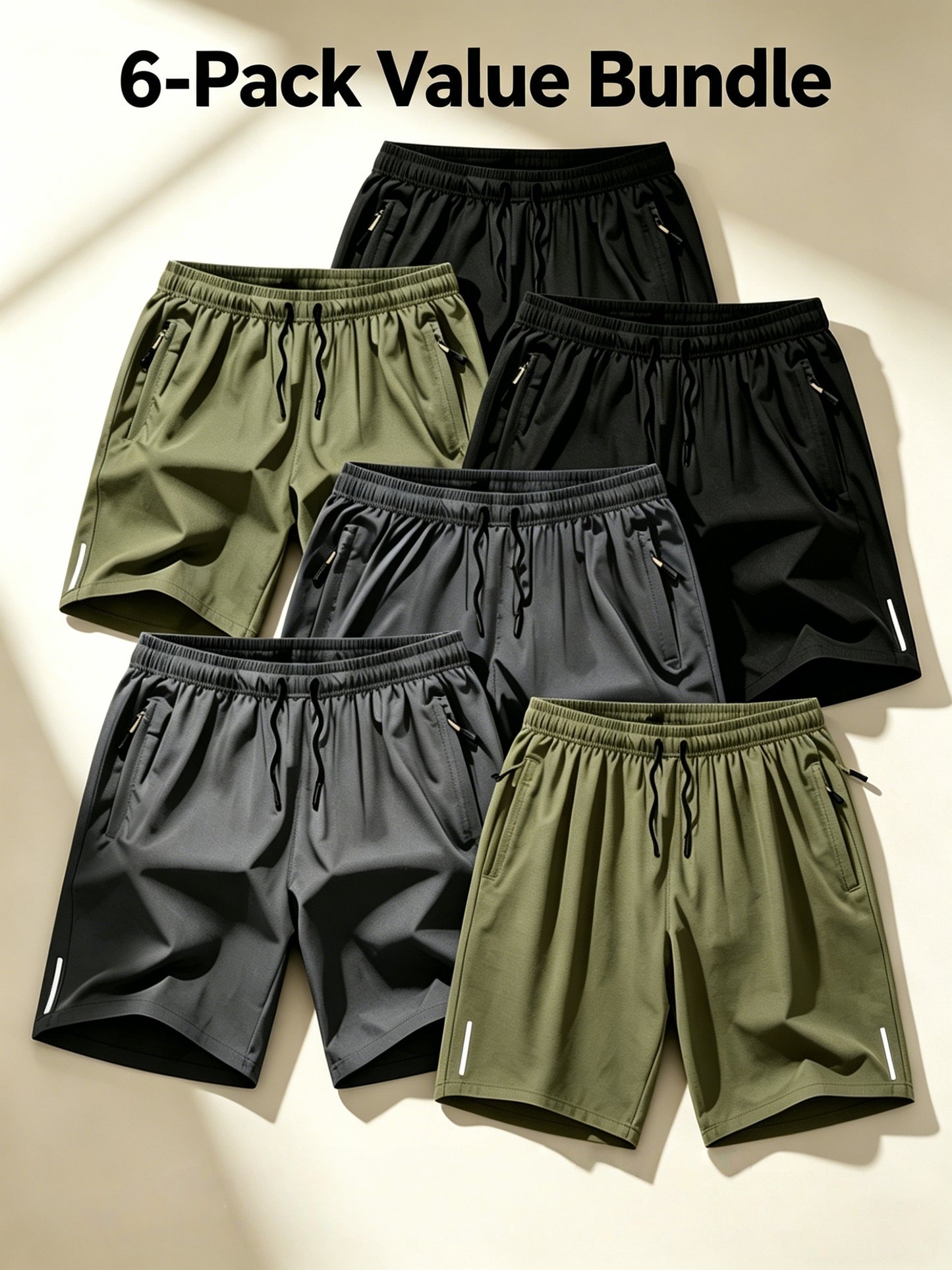 6pcs Set - Men'S Shorts, Casual Loose Shorts, Workwear Shorts Men'S Five Quarter Pants Ins Trendy Straight Leg Casual Five Quarter Shorts Basketball Pants Practical Casual Shorts with Elastic Waistband, Lightweight And Breathable for Casual Attire