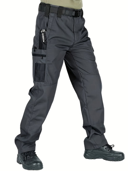 2pcs Set, Men'S Outdoor Cargo Pants, Multi-Functional Pockets, Lightweight, Ripstop, Durable Work Pants, for Camping Hiking Fishing, Suitable for Spring Summer And Autumn Seasons