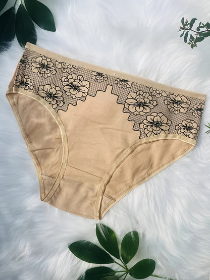 17pcs Of Luxurious Women'S Underwear Comfortable Breathable Elegant Print Flowers Briefs With Exquisite Details Perfect For Everyday Wear( Color Random Delivery)