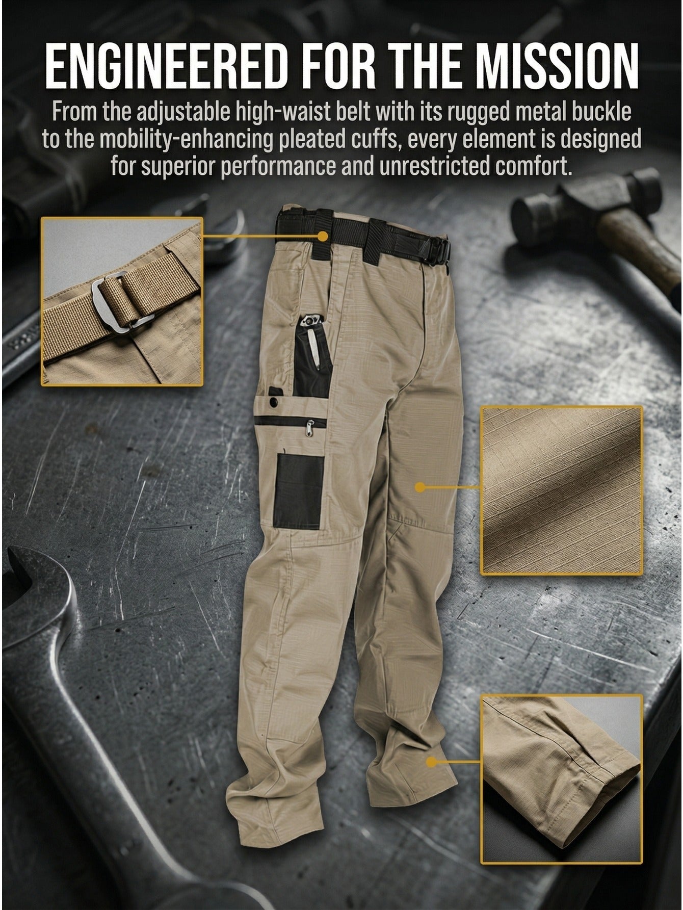 2pcs Men's Tactical Cargo Pants, Multi-Pocket Ripstop Work Trousers, High Quality Outdoor Hiking Pants, Durable Straight Leg Utility Pants for Work, Camping, Daily Wear