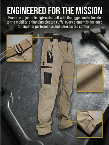 2pcs Men's Tactical Cargo Pants, Multi-Pocket Ripstop Work Trousers, High Quality Outdoor Hiking Pants, Durable Straight Leg Utility Pants for Work, Camping, Daily Wear