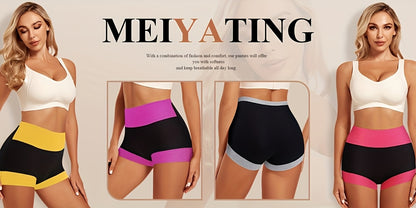 8pcs Women's Boyshorts High Waist Briefs, Boxer Briefs, Soft, Comfortable, Contrast Color, Light Tummy Control