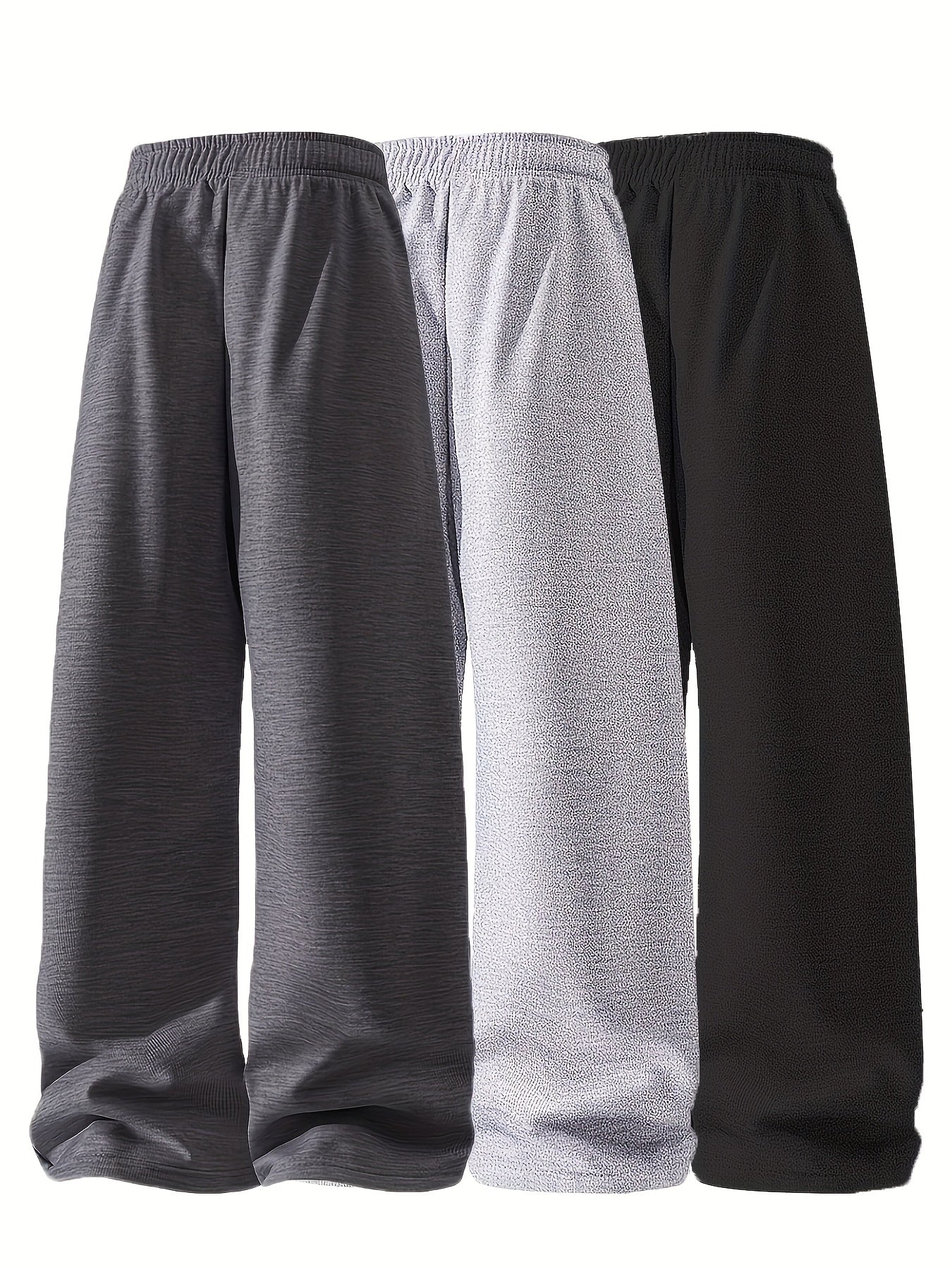 3pcs Men's Lightweight Soft Joggers - Loose Fit Straight Leg Pants Waist, Light Grey & Black/Dark Grey, All-Season Comfort Suitable for Gym, Casual Wear, Everyday Use - Straightforward Casual Style (Stock Available)