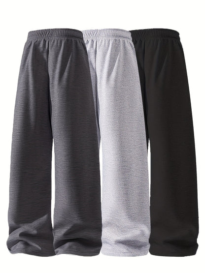 3pcs Men's Lightweight Soft Joggers - Loose Fit Straight Leg Pants Waist, Light Grey & Black/Dark Grey, All-Season Comfort Suitable for Gym, Casual Wear, Everyday Use - Straightforward Casual Style (Stock Available)