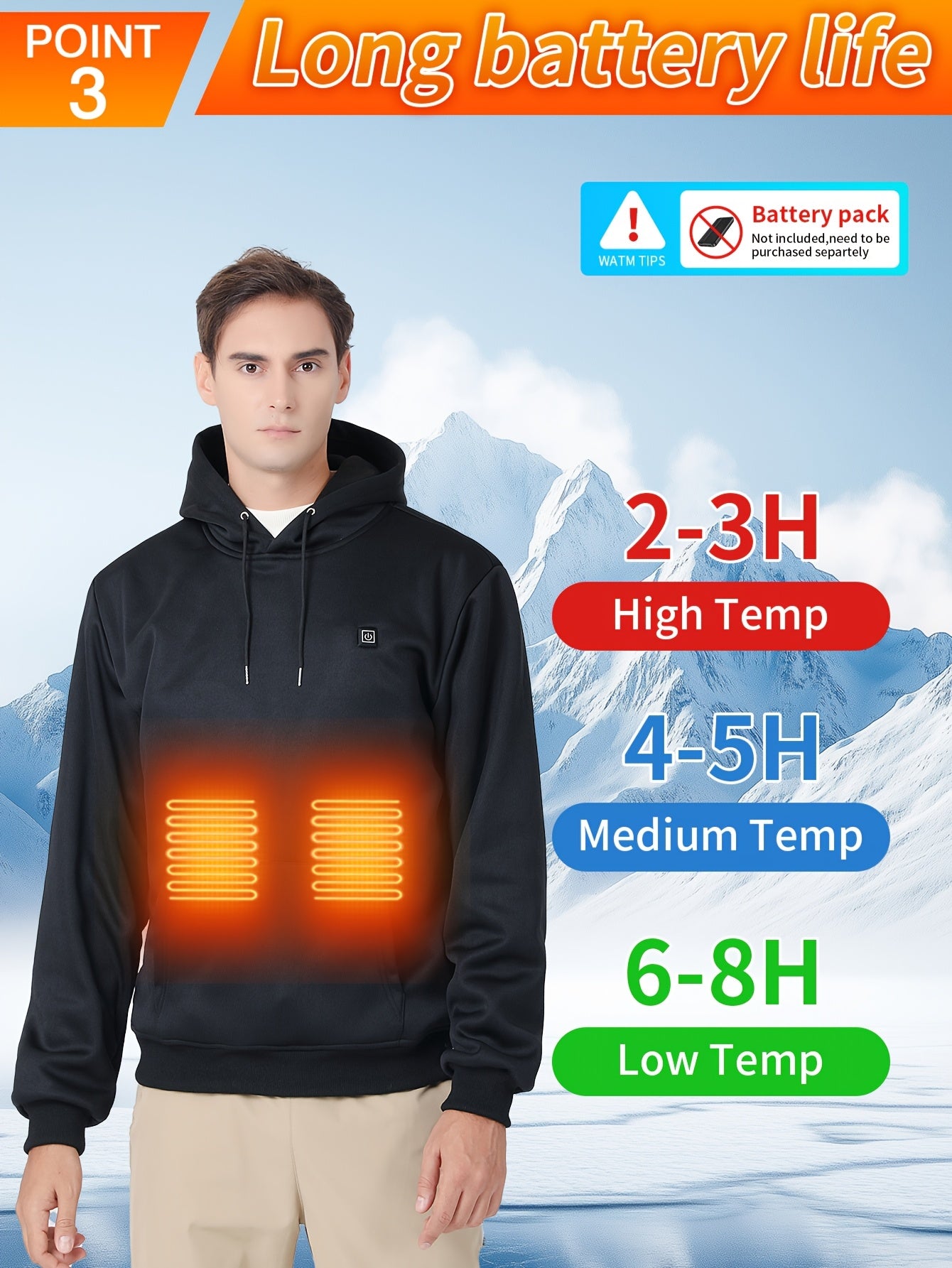 Heated Hoodie for Men Electric Heating Sweatshirt, Winter Thermal Pullover Sweater(Battery Not Inculded)