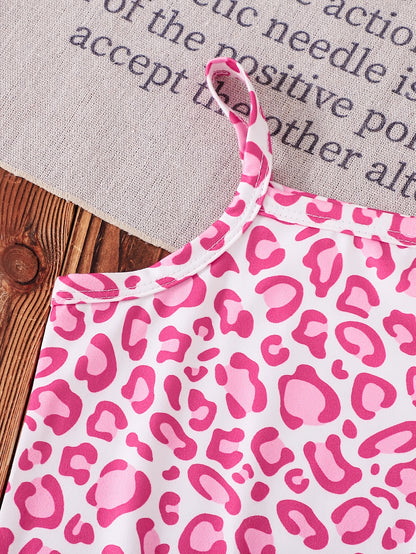 3pcs Baby Girl Pink and Leopard Print Rompers with White Floral Prints | Cute Spring/Summer Knitted Fabric Rompers with Slight Stretch, Regular Fit, for Outdoor, Perfect for Outdoor